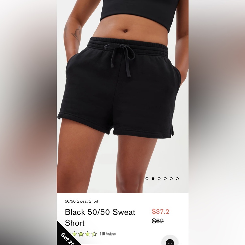 NWT Girlfriend Collective Black 50/50 Sweat Short, Size: XXL.